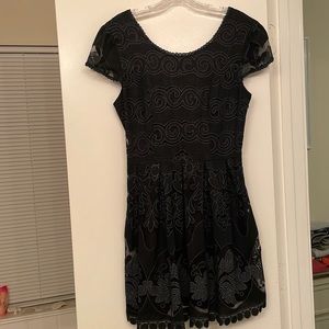 Banjul//Black Mini Dress with Mesh Designs//Size L